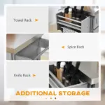 HOMCOM Gray Kitchen Companion Cart, with Stainless Top, Drawers, Racks and Cabinets on Wheels - Image 7