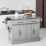 HOMCOM Gray Kitchen Companion Cart, with Stainless Top, Drawers, Racks and Cabinets on Wheels - Image 10