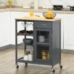 Gray Kitchen Island Cart, Rolling Utility Cart with Wine Rack, Shelves and Cabinet - Image 2