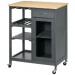 Gray Kitchen Island Cart, Rolling Utility Cart with Wine Rack, Shelves and Cabinet - Image 11