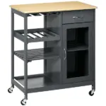 Gray Kitchen Island Cart, Rolling Utility Cart with Wine Rack, Shelves and Cabinet