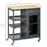 Gray Kitchen Island Cart, Rolling Utility Cart with Wine Rack, Shelves and Cabinet - Image 3