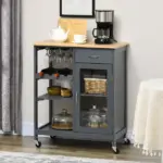 Gray Kitchen Island Cart, Rolling Utility Cart with Wine Rack, Shelves and Cabinet - Image 10