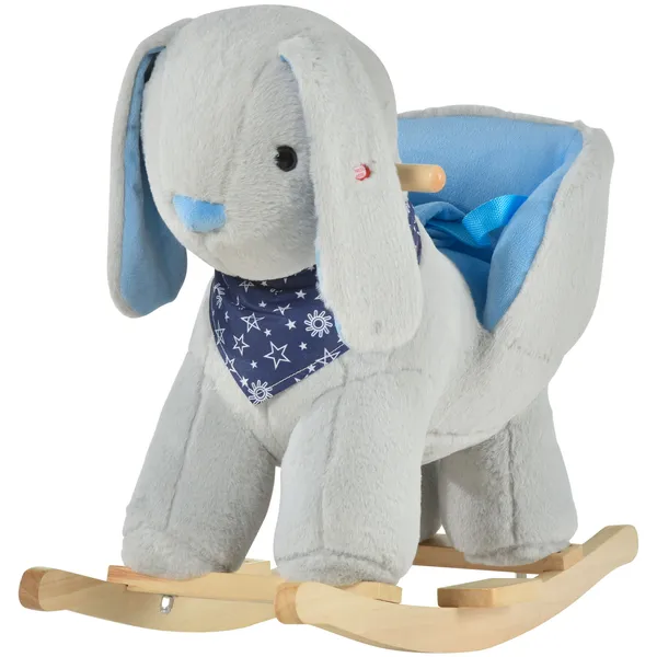 gray-rocking-horse-for-toddlers-18-36-months-soft-soothing-with-cradlesong-traditional-ride-on-toy-perfect-gift.webp Qaba Plush Rocking Rabbit with Cradlesong Gray for Ages 18-36 Months - Image 1