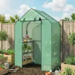 Greenhouse for Outdoors, Portable Greenhouse with 6 Shelves, UV-resistant PE Cover, Roll-up Door, Green - Image 2