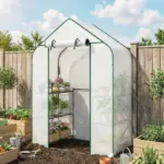 Greenhouse for Outdoors, Portable Greenhouse with 6 Shelves, UV-resistant PE Cover, Roll-up Door, White - Image 2