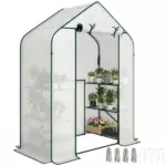 Greenhouse for Outdoors, Portable Greenhouse with 6 Shelves, UV-resistant PE Cover, Roll-up Door, White - Image 11