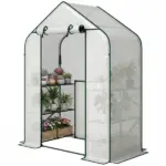 Greenhouse for Outdoors, Portable Greenhouse with 6 Shelves, UV-resistant PE Cover, Roll-up Door, White