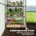Greenhouse for Outdoors, Portable Greenhouse with 6 Shelves, UV-resistant PE Cover, Roll-up Door, White - Image 4