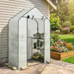 Greenhouse for Outdoors, Portable Greenhouse with 6 Shelves, UV-resistant PE Cover, Roll-up Door, White - Image 9