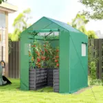 Greenhouse with Raised Garden Bed, Galvanized Steel Outdoor Greenhouse with Roll Up Door, 56 Inch x 56 Inch x 75 Inch, Dark Gray - Image 2