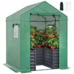 Greenhouse with Raised Garden Bed, Galvanized Steel Outdoor Greenhouse with Roll Up Door, 56 Inch x 56 Inch x 75 Inch, Dark Gray - Image 11