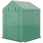 Greenhouse with Raised Garden Bed, Galvanized Steel Outdoor Greenhouse with Roll Up Door, 56 Inch x 56 Inch x 75 Inch, Dark Gray