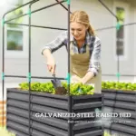 Greenhouse with Raised Garden Bed, Galvanized Steel Outdoor Greenhouse with Roll Up Door, 56 Inch x 56 Inch x 75 Inch, Dark Gray - Image 5
