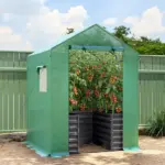 Greenhouse with Raised Garden Bed, Galvanized Steel Outdoor Greenhouse with Roll Up Door, 56 Inch x 56 Inch x 75 Inch, Dark Gray - Image 10