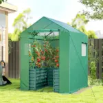Greenhouse with Raised Garden Bed, Galvanized Steel Outdoor Greenhouse with Roll Up Door, 56 Inch x 56 Inch x 75 Inch, Green - Image 2