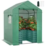 Greenhouse with Raised Garden Bed, Galvanized Steel Outdoor Greenhouse with Roll Up Door, 56 Inch x 56 Inch x 75 Inch, Green - Image 11