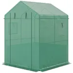 Greenhouse with Raised Garden Bed, Galvanized Steel Outdoor Greenhouse with Roll Up Door, 56 Inch x 56 Inch x 75 Inch, Green