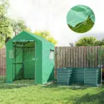 Greenhouse with Raised Garden Bed, Galvanized Steel Outdoor Greenhouse with Roll Up Door, 56 Inch x 56 Inch x 75 Inch, Green - Image 3