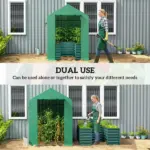 Greenhouse with Raised Garden Bed, Galvanized Steel Outdoor Greenhouse with Roll Up Door, 56 Inch x 56 Inch x 75 Inch, Green - Image 4