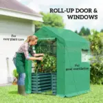 Greenhouse with Raised Garden Bed, Galvanized Steel Outdoor Greenhouse with Roll Up Door, 56 Inch x 56 Inch x 75 Inch, Green - Image 7
