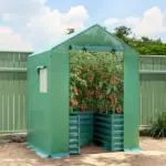 Greenhouse with Raised Garden Bed, Galvanized Steel Outdoor Greenhouse with Roll Up Door, 56 Inch x 56 Inch x 75 Inch, Green - Image 10