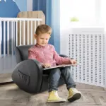 Grey Toddler Rocking Chair with Pocket PU Leather Kids Rocker for Nursery Playroom Durable Armchair - Image 2