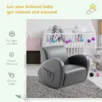 Grey Toddler Rocking Chair with Pocket PU Leather Kids Rocker for Nursery Playroom Durable Armchair - Image 5