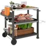 Outsunny Grill Cart Table Outdoor, 3-Shelf Stainless Steel, Pizza Oven Stand, Black with BBQ Wheels and Side Handle - Image 11