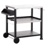 Outsunny Grill Cart Table Outdoor, 3-Shelf Stainless Steel, Pizza Oven Stand, Black with BBQ Wheels and Side Handle - Image 12