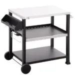 Outsunny Grill Cart Table Outdoor, 3-Shelf Stainless Steel, Pizza Oven Stand, Black with BBQ Wheels and Side Handle