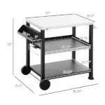 Outsunny Grill Cart Table Outdoor, 3-Shelf Stainless Steel, Pizza Oven Stand, Black with BBQ Wheels and Side Handle - Image 3