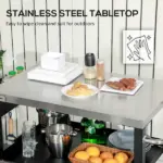 Outsunny Grill Cart Table Outdoor, 3-Shelf Stainless Steel, Pizza Oven Stand, Black with BBQ Wheels and Side Handle - Image 5