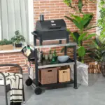 Outsunny Grill Cart Table Outdoor, 3-Shelf Stainless Steel, Pizza Oven Stand, Black with BBQ Wheels and Side Handle - Image 10