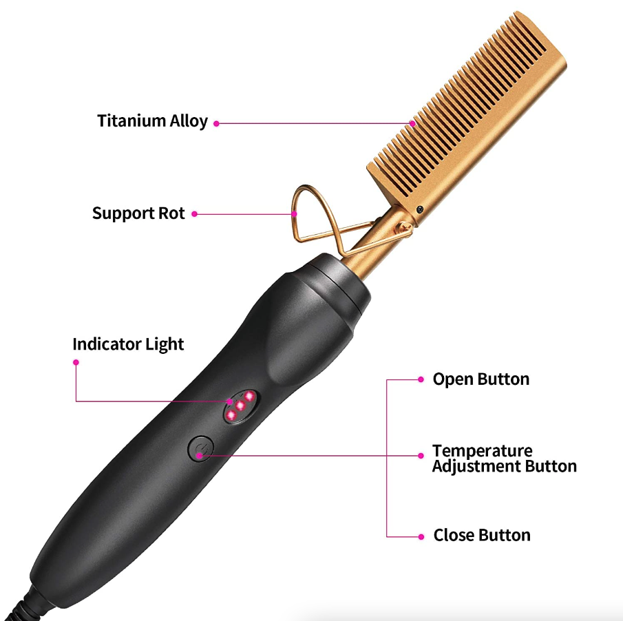 Electric Ceramic Hot Comb Hair and Beard Straightener 3 Heat Settings