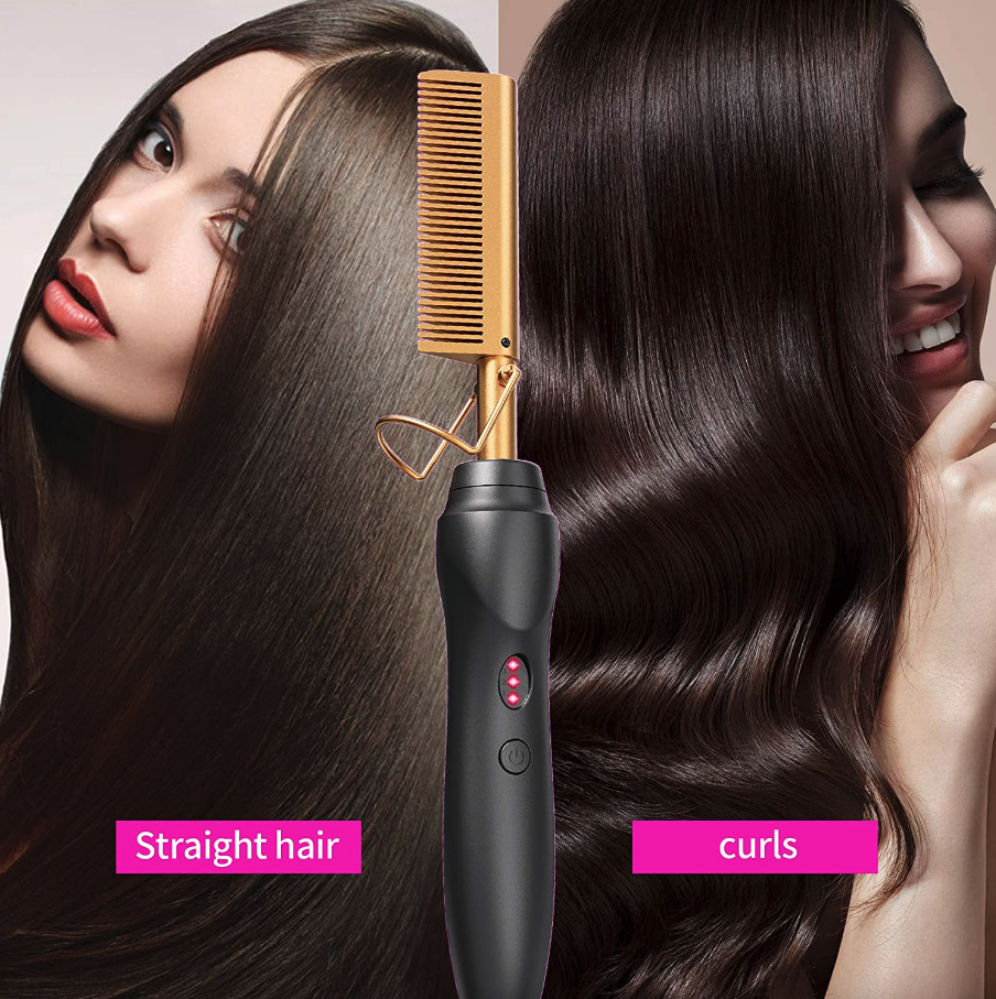 Electric Ceramic Hot Comb Hair and Beard Straightener 3 Heat Settings
