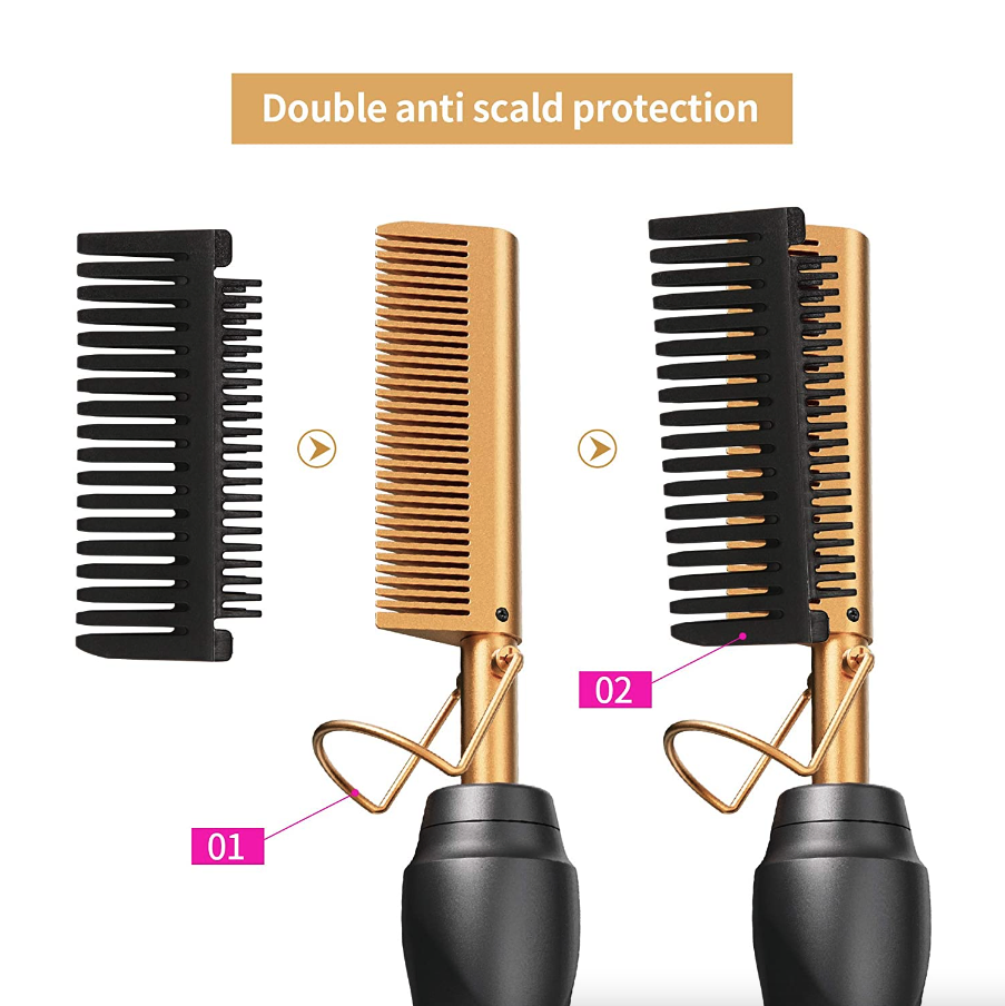 Electric Ceramic Hot Comb Hair and Beard Straightener 3 Heat Settings
