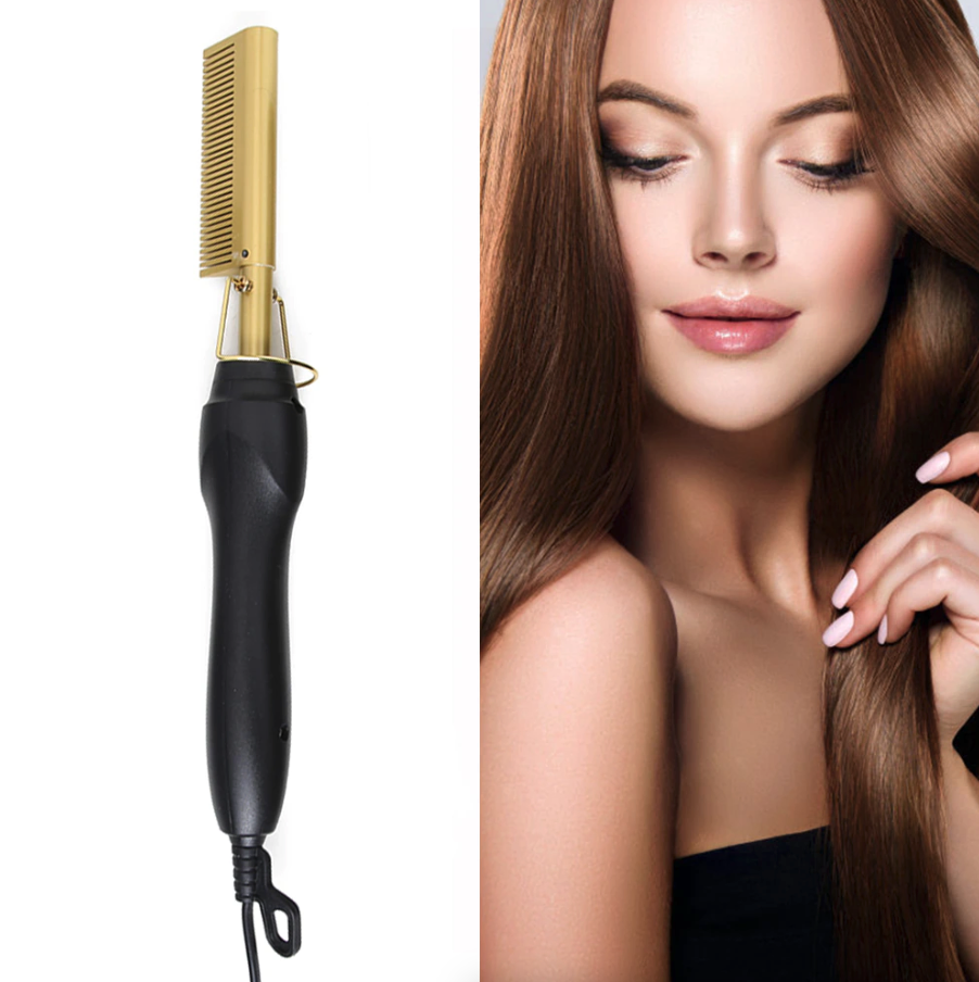 Electric Ceramic Hot Comb Hair and Beard Straightener 3 Heat Settings
