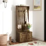 HOMCOM Hall Tree with Coat Rack, Storage, and Sitting Bench, Rustic Brown - Image 2