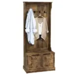 HOMCOM Hall Tree with Coat Rack, Storage, and Sitting Bench, Rustic Brown - Image 11