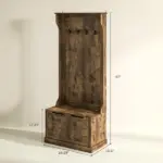 HOMCOM Hall Tree with Coat Rack, Storage, and Sitting Bench, Rustic Brown - Image 3
