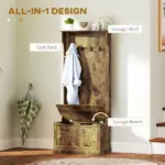 HOMCOM Hall Tree with Coat Rack, Storage, and Sitting Bench, Rustic Brown - Image 4