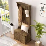 HOMCOM Hall Tree with Coat Rack, Storage, and Sitting Bench, Rustic Brown - Image 8