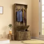 HOMCOM Hall Tree with Coat Rack, Storage, and Sitting Bench, Rustic Brown - Image 9