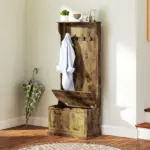 HOMCOM Hall Tree with Coat Rack, Storage, and Sitting Bench, Rustic Brown - Image 10
