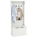 HOMCOM Hall Tree with Coat Rack, Storage, and Sitting Bench, White - Image 11
