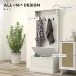 HOMCOM Hall Tree with Coat Rack, Storage, and Sitting Bench, White - Image 4