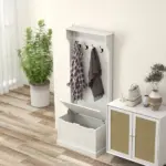 HOMCOM Hall Tree with Coat Rack, Storage, and Sitting Bench, White - Image 8