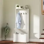 HOMCOM Hall Tree with Coat Rack, Storage, and Sitting Bench, White - Image 10