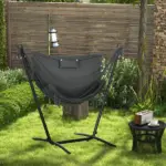 Hammock Chair Outdoor with Stand, Swing Hanging Lounge, Dark Gray, Side Pocket Headrest - Image 2